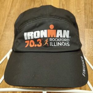 Ironman 70.3 5 Panel Running Hat Strapback Black Rockford Illinois Finisher Boco